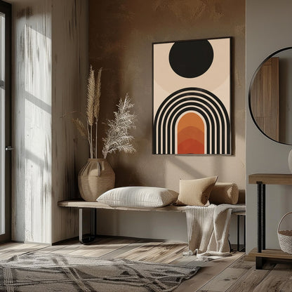 Elevate your space with this stunning mid-century modern artwork, featuring a bold sun and layered for sweet-home