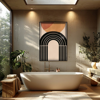This captivating piece blends geometric elegance with earthy tones, creating a striking balance of for Bathroom