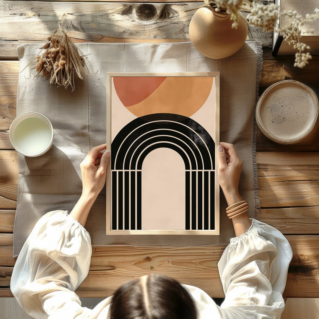 This captivating piece blends geometric elegance with earthy tones, creating a striking balance of for Kitchen