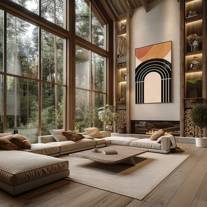 This captivating piece blends geometric elegance with earthy tones, creating a striking balance of for Living Room