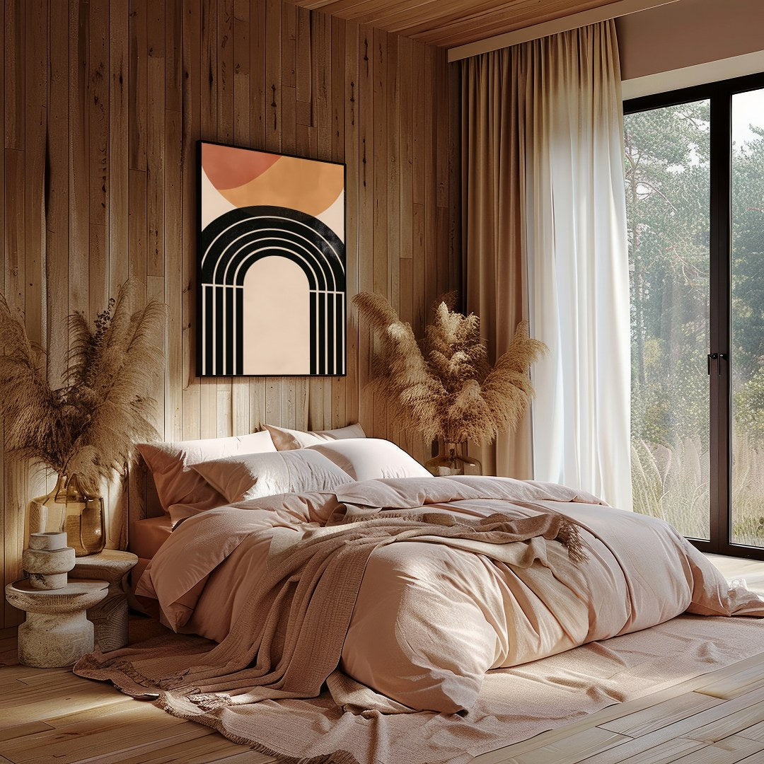 This captivating piece blends geometric elegance with earthy tones, creating a striking balance of for nook