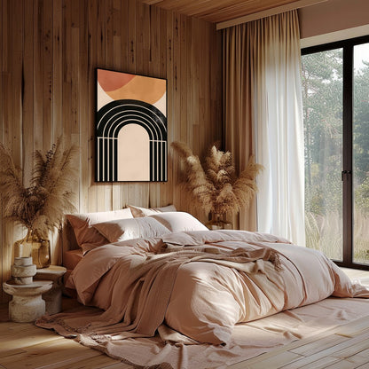 This captivating piece blends geometric elegance with earthy tones, creating a striking balance of for nook