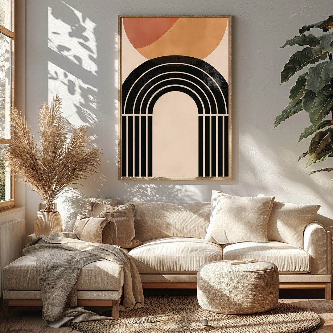 This captivating piece blends geometric elegance with earthy tones, creating a striking balance of for Sitting Area