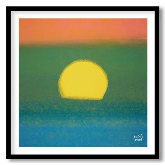 This abstract and atmospheric artwork captures the essence of a sunset over a textured field with b… for abode