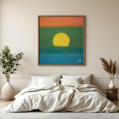 This abstract and atmospheric artwork captures the essence of a sunset over a textured field with b… for bedroom