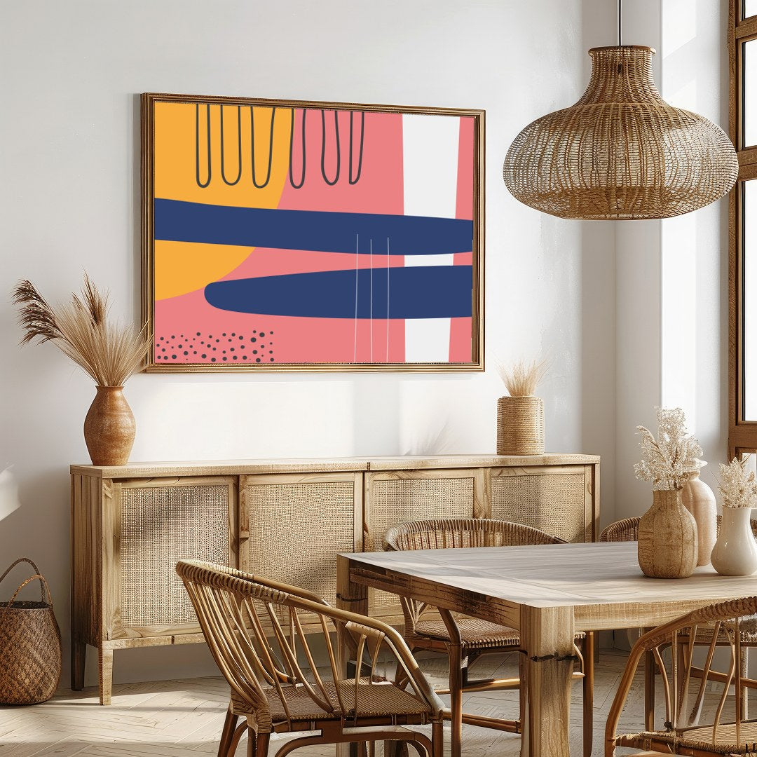 Elevate your space with this stunning abstract design featuring a harmonious blend of vibrant for Dining