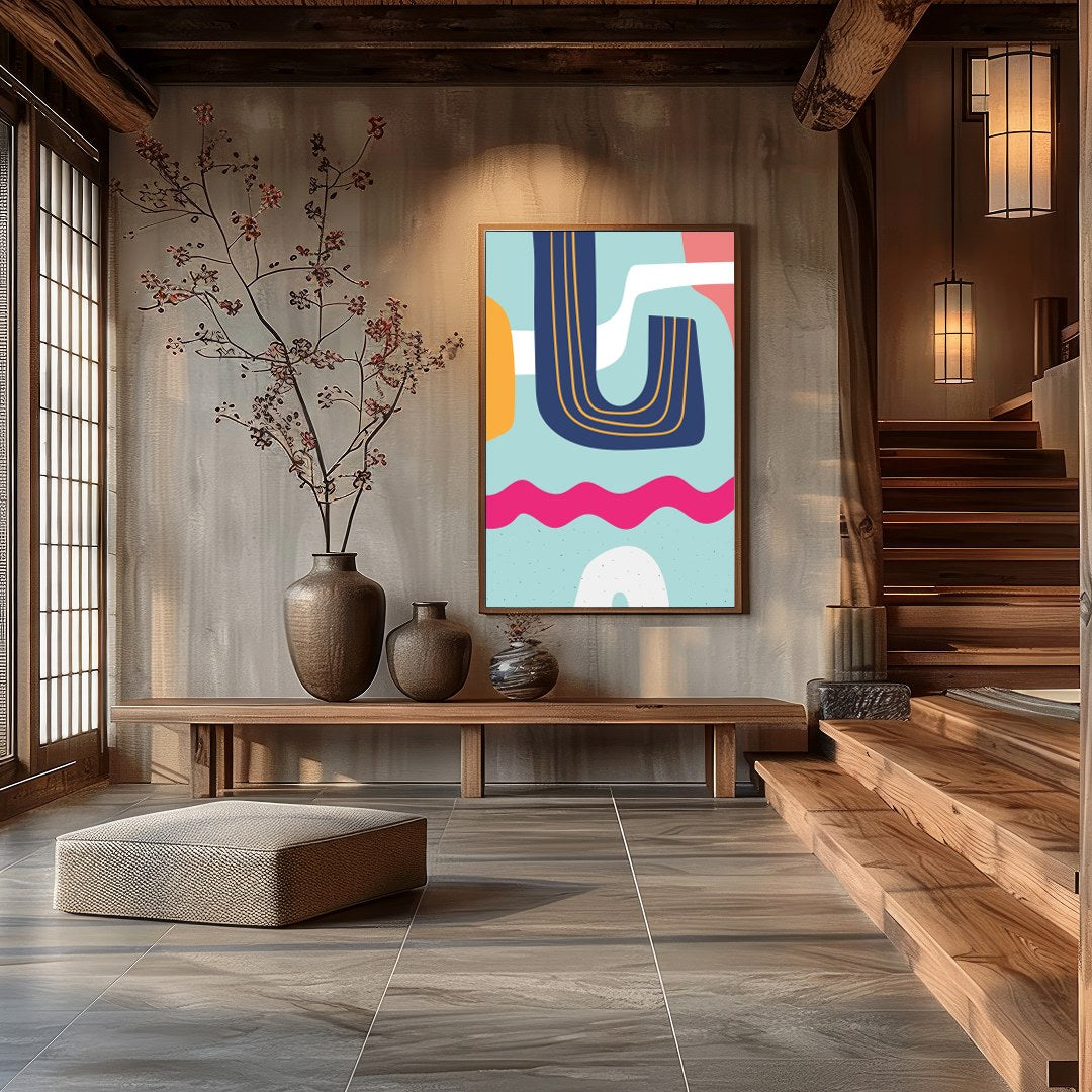 Dive into a vibrant world of rhythm and curves with the Abstract Symphony Waves Canvas. This for Hall