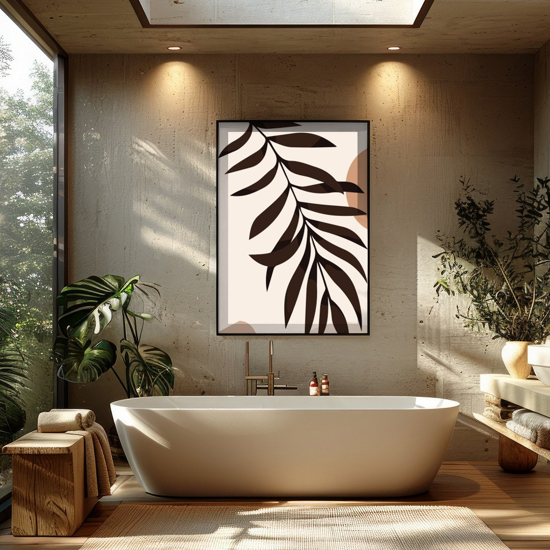 Elevate your space with this minimalist abstract piece featuring earthy tones and organic shapes. for Bathroom