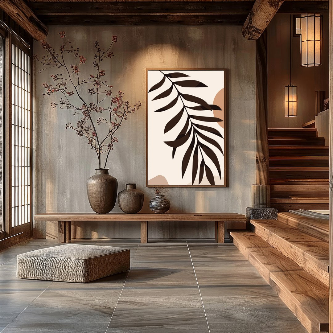 Elevate your space with this minimalist abstract piece featuring earthy tones and organic shapes. for Hall