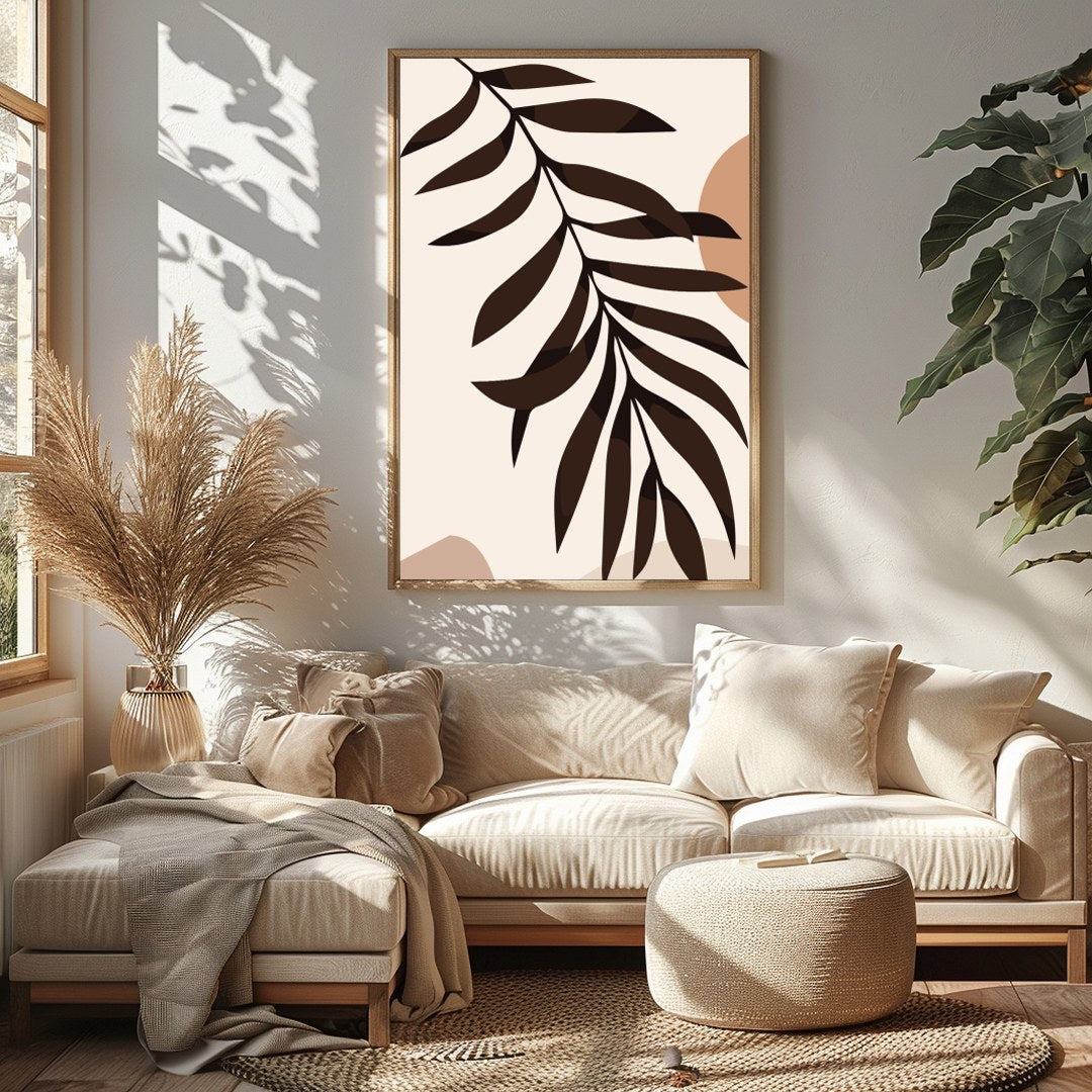 Elevate your space with this minimalist abstract piece featuring earthy tones and organic shapes. for Sitting Area