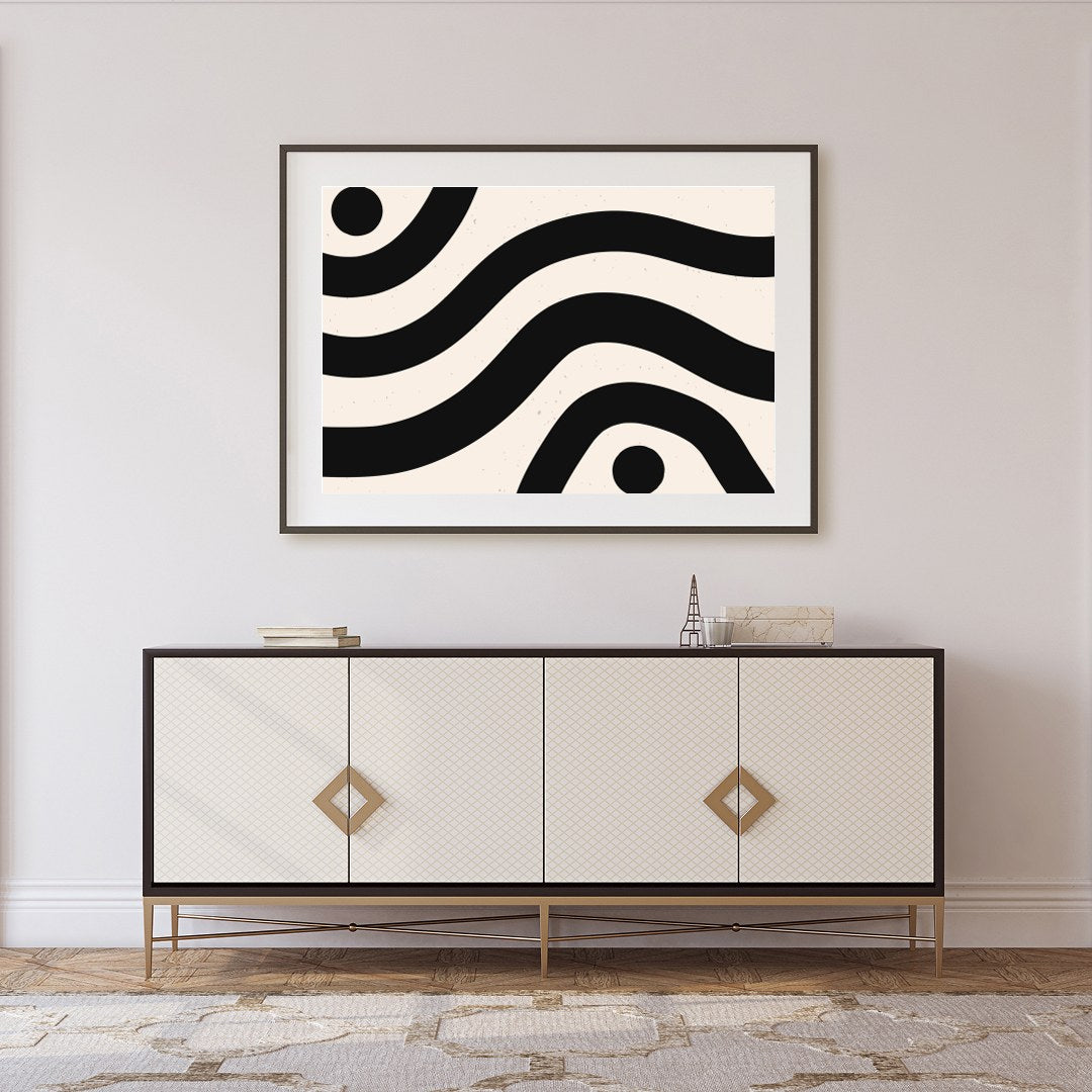 Elevate your space with this striking piece of abstract wall art, featuring bold black waves and for Foyer