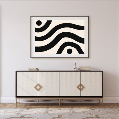 Elevate your space with this striking piece of abstract wall art, featuring bold black waves and for Foyer