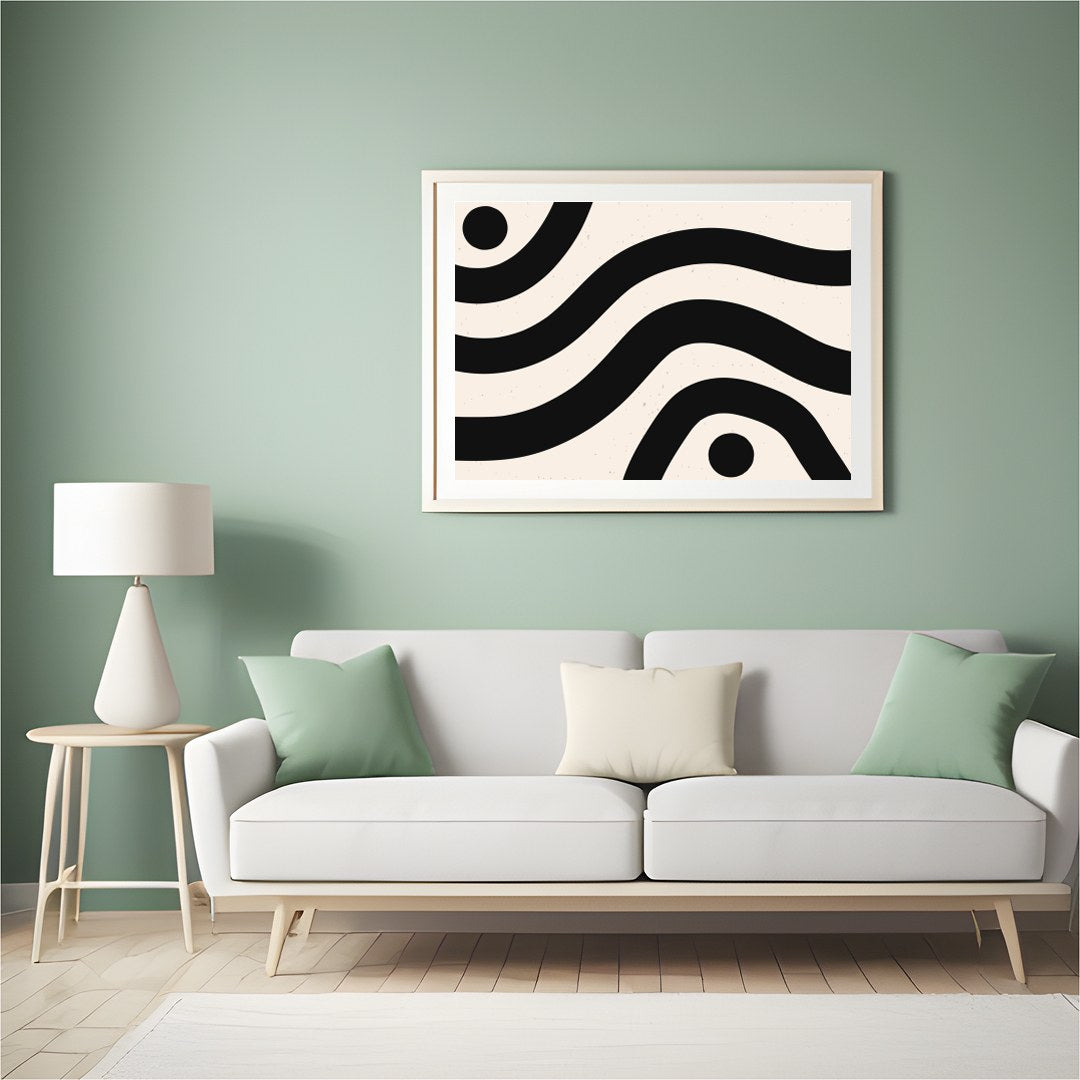 Elevate your space with this striking piece of abstract wall art, featuring bold black waves and for Hall