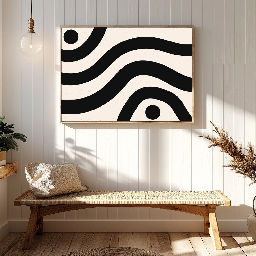 Elevate your space with this striking piece of abstract wall art, featuring bold black waves and for Hallway