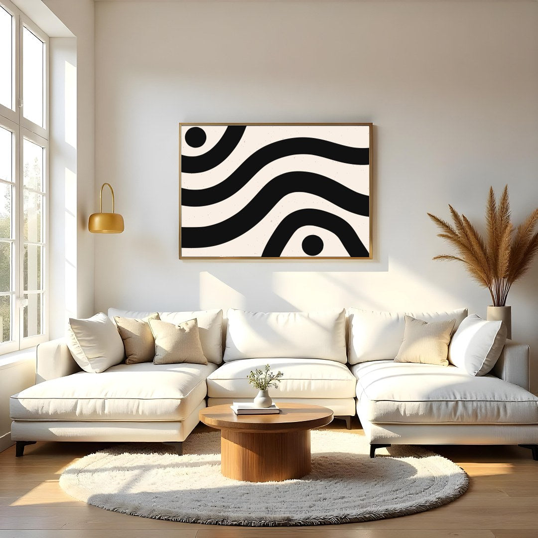Elevate your space with this striking piece of abstract wall art, featuring bold black waves and for Living Room