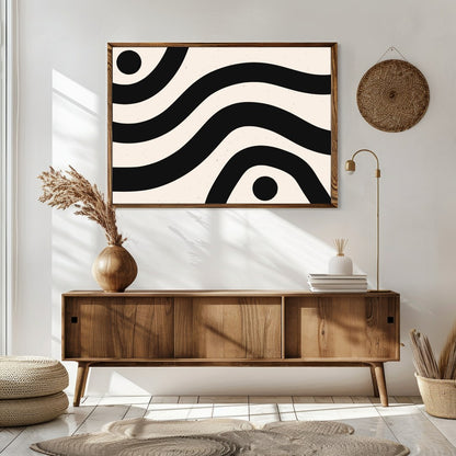 Elevate your space with this striking piece of abstract wall art, featuring bold black waves and for Sitting Area