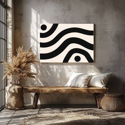 Elevate your space with this striking piece of abstract wall art, featuring bold black waves and for Veranda