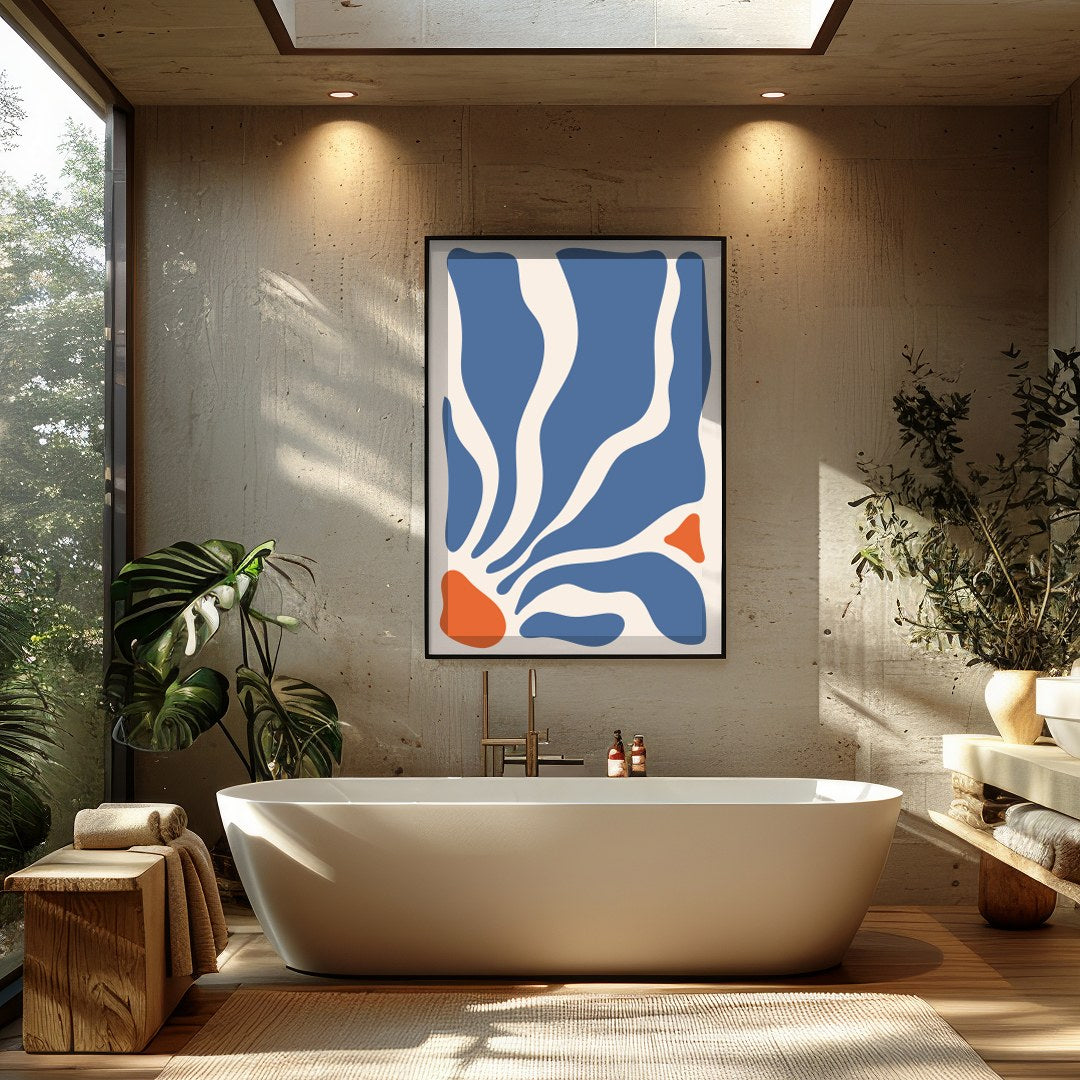 Immerse yourself in the soothing flow of abstract waves with this stunning wall art. Bold contours for Bathroom