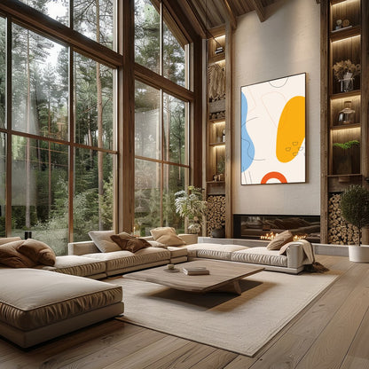 Immerse yourself in the subtle dance of colors and shapes with this captivating abstract piece. for Living Room