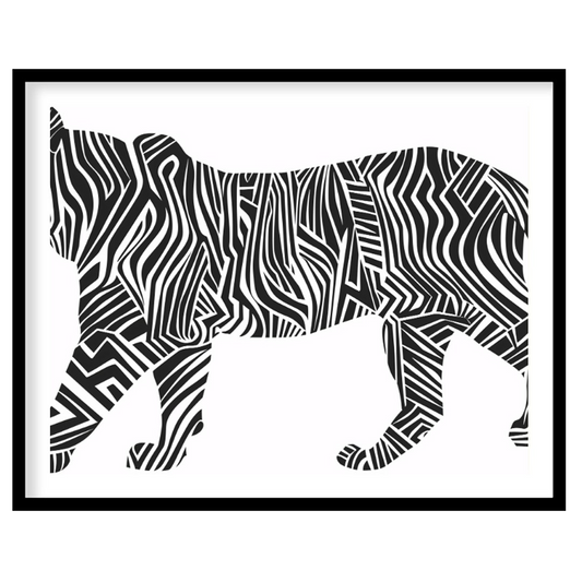 This bold and graphic artwork depicts a tiger in profile, but with its traditional stripes reimagin… for area