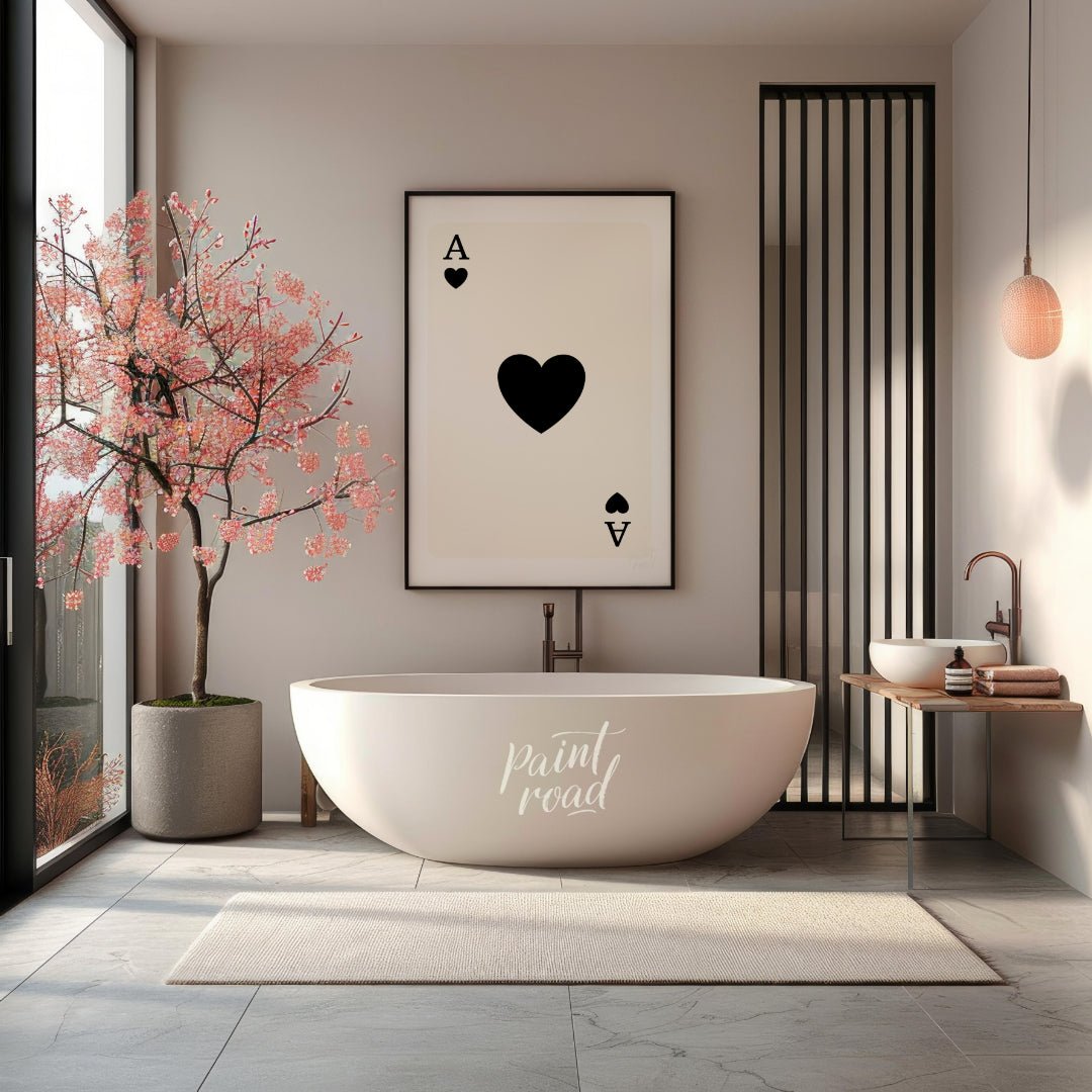 This image displays a classic playing card: the Ace of Hearts. The card is white with a clean, simp… for bathroom