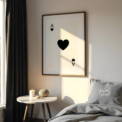 This image displays a classic playing card: the Ace of Hearts. The card is white with a clean, simp… for bedroom