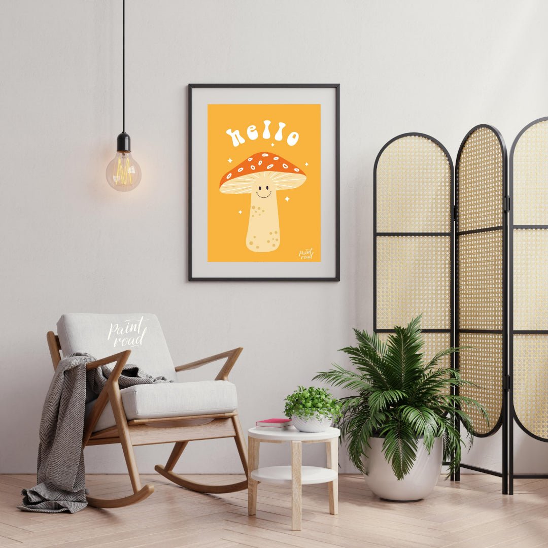 Adorable Hello Mushroom Painting available online at Paintroad showing adorable baby room and bright