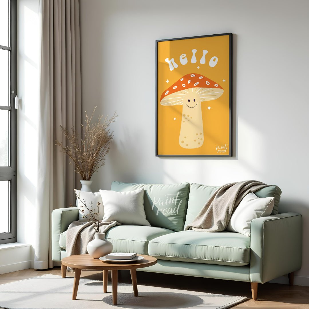 Adorable Hello Mushroom Painting available online at Paintroad showing adorable baby room and bright
