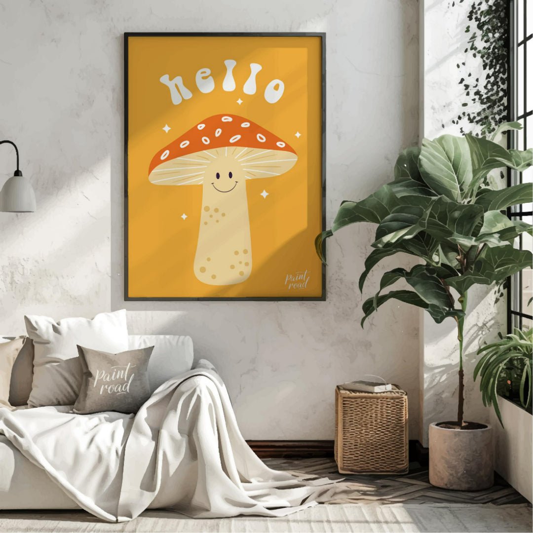 Adorable Hello Mushroom Painting available online at Paintroad showing adorable baby room and bright