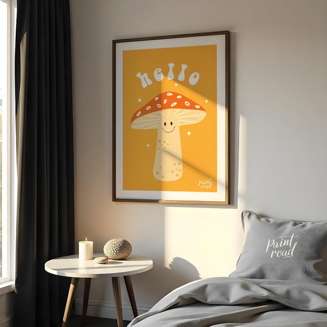 Adorable Hello Mushroom Painting available online at Paintroad showing adorable baby room and bright