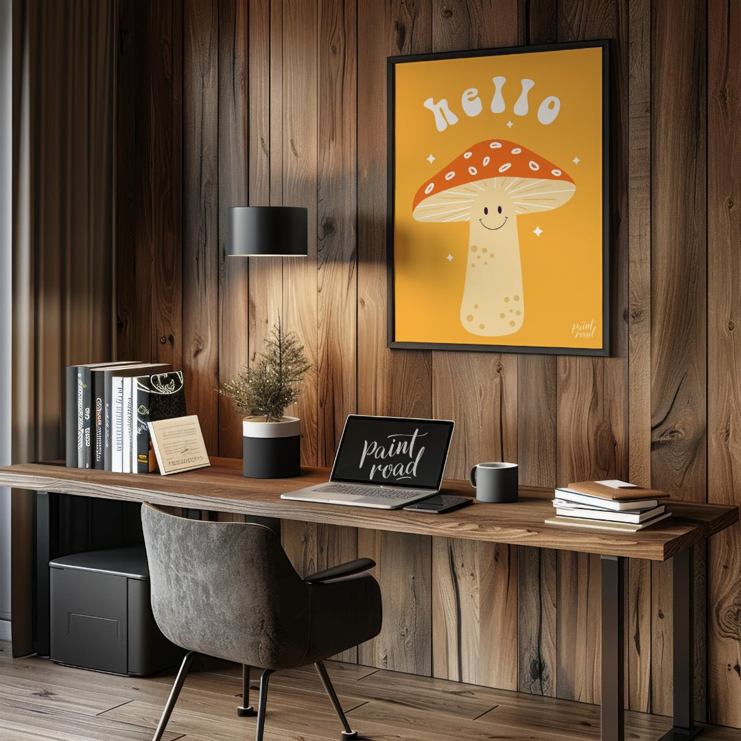 Adorable Hello Mushroom Painting available online at Paintroad showing adorable baby room and bright