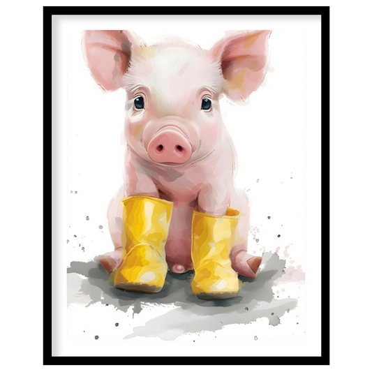 This endearing watercolor illustration captures the irresistible charm of a baby piglet, sitting fr… for space