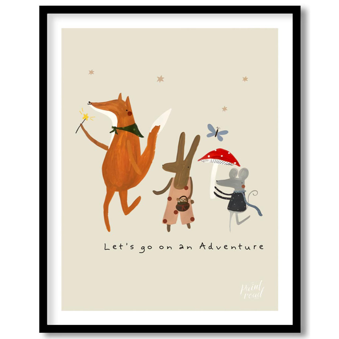 This charming and whimsical poster depicts a delightful scene of woodland creatures embarking on an… for abode