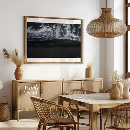 This stunning aerial photograph captures the dramatic beauty of a black sand beach, likely in Icela… for dining room