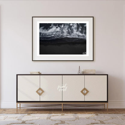 This stunning aerial photograph captures the dramatic beauty of a black sand beach, likely in Icela… for living room
