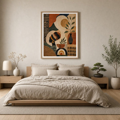Immerse yourself in the captivating interplay of shadows and sun with this stunning boho art print. for Bedroom