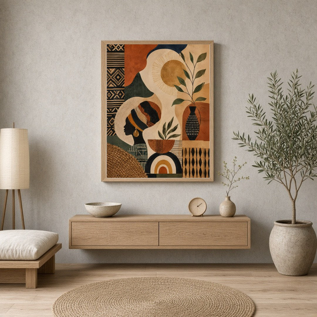 Immerse yourself in the captivating interplay of shadows and sun with this stunning boho art print. for Entrance