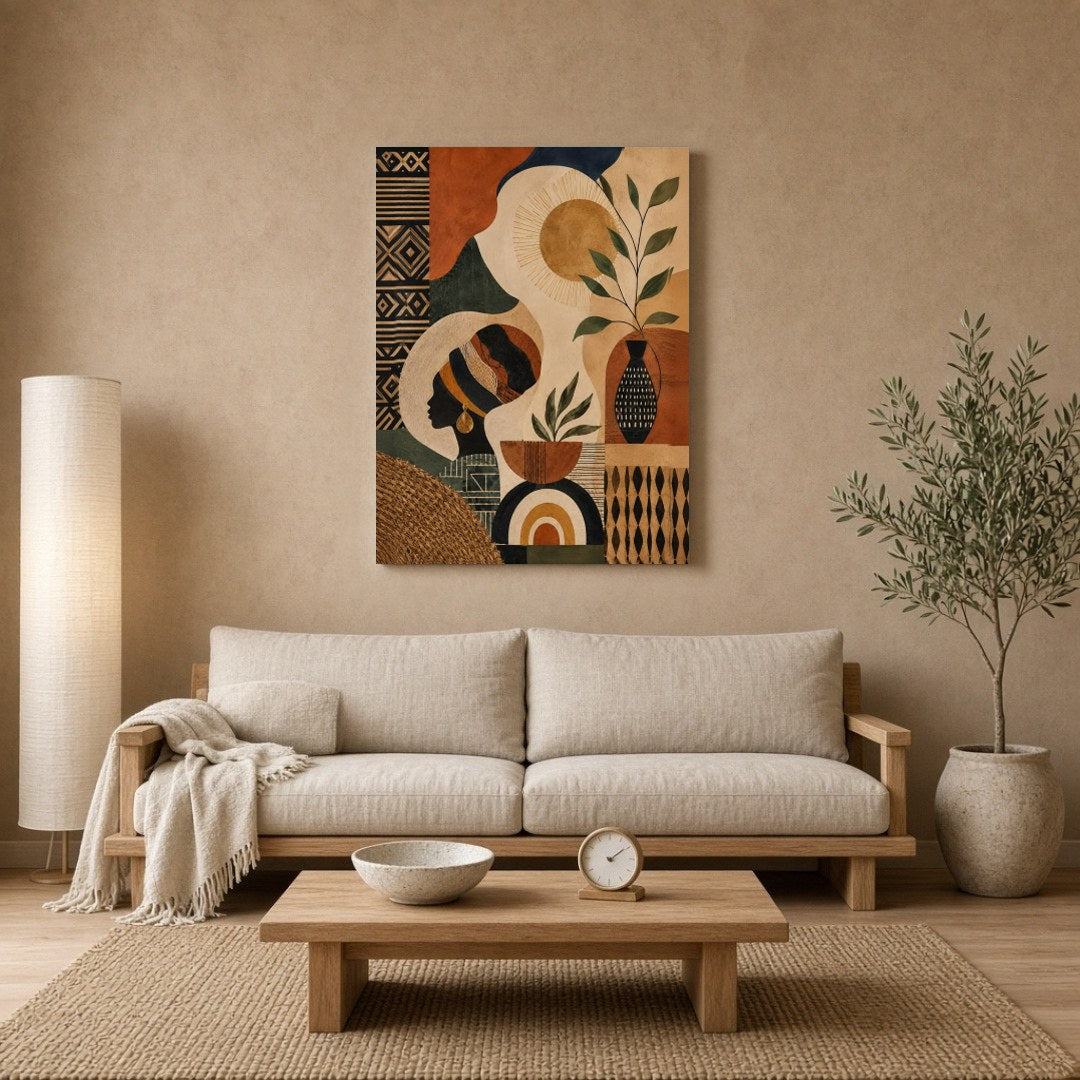 Immerse yourself in the captivating interplay of shadows and sun with this stunning boho art print. for Living Room