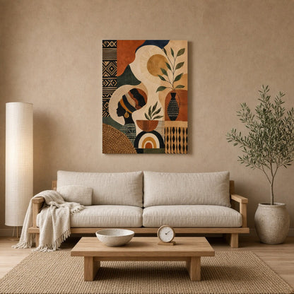 Immerse yourself in the captivating interplay of shadows and sun with this stunning boho art print. for Living Room
