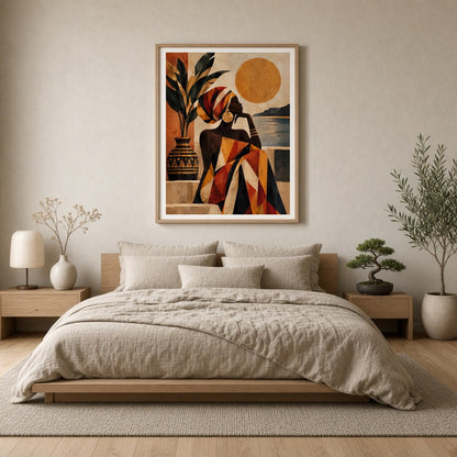 Immerse yourself in the captivating beauty of this Afro-desert scene, where a graceful woman gazes for Bedroom