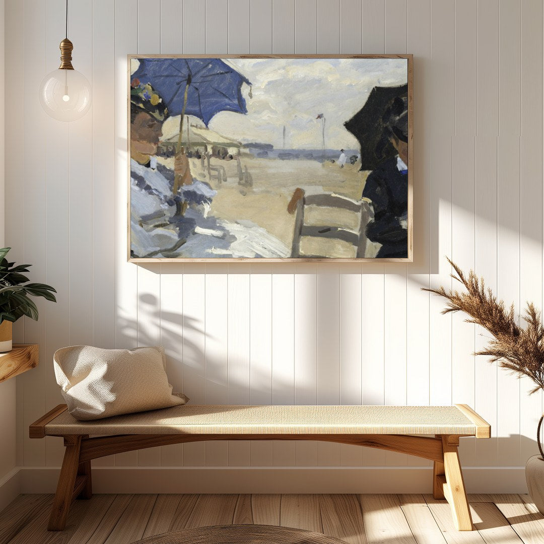 This stunning artwork captures a tranquil afternoon by the sea, with figures elegantly seated under for Hallway
