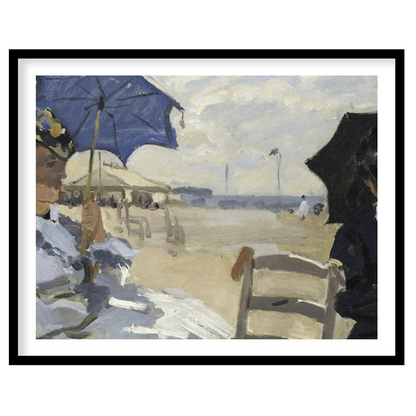 This stunning artwork captures a tranquil afternoon by the sea, with figures elegantly seated under for loft