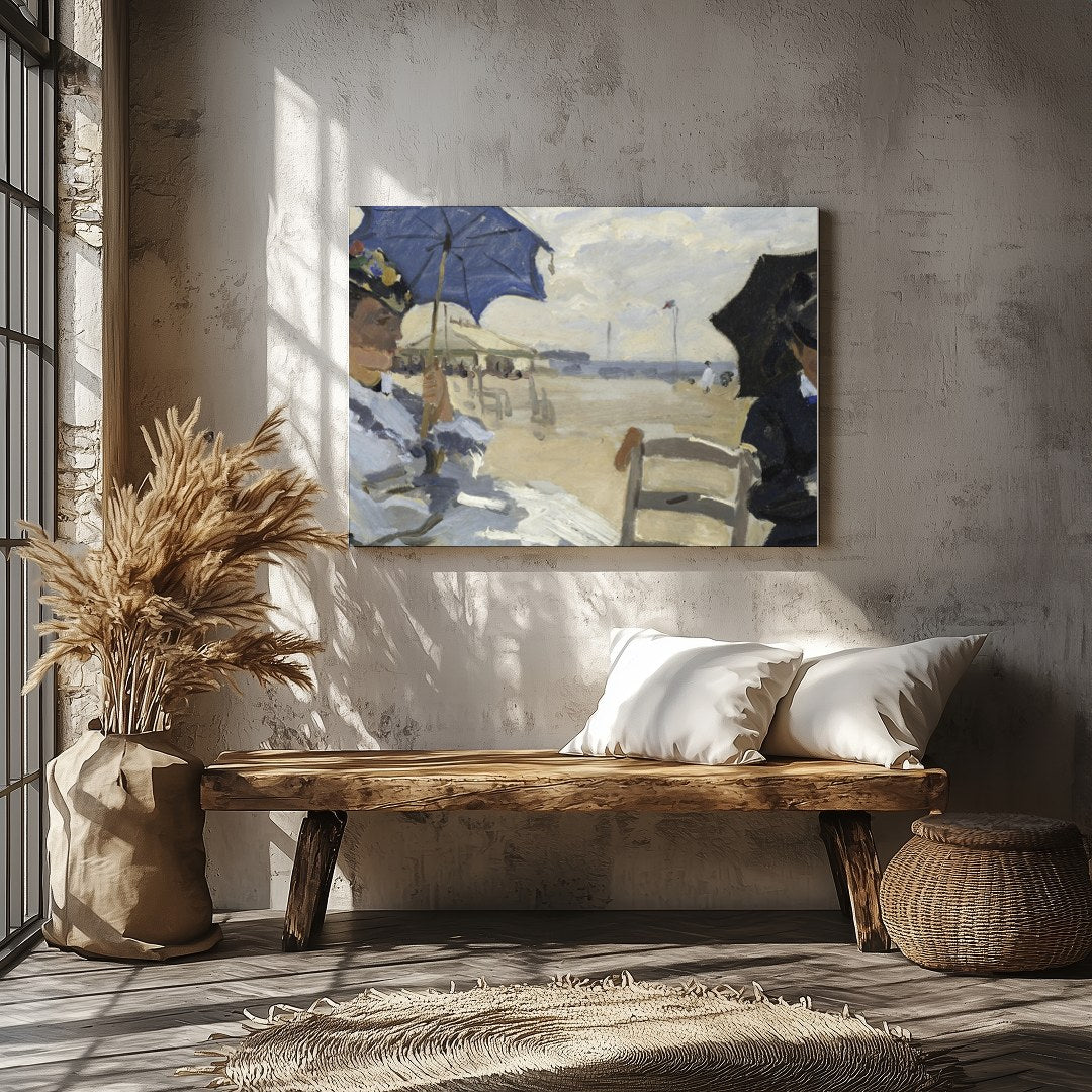 This stunning artwork captures a tranquil afternoon by the sea, with figures elegantly seated under for Veranda