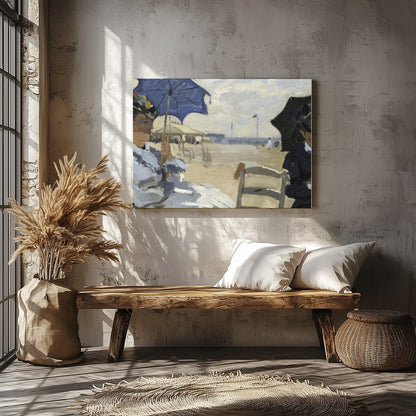 This stunning artwork captures a tranquil afternoon by the sea, with figures elegantly seated under for Veranda