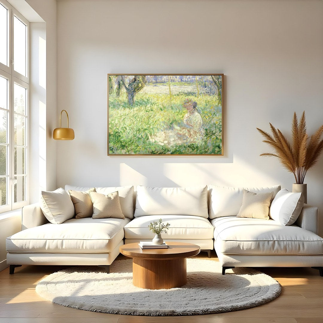 Experience the tranquil charm of this Impressionist masterpiece, capturing a serene woman amidst a for Living Room