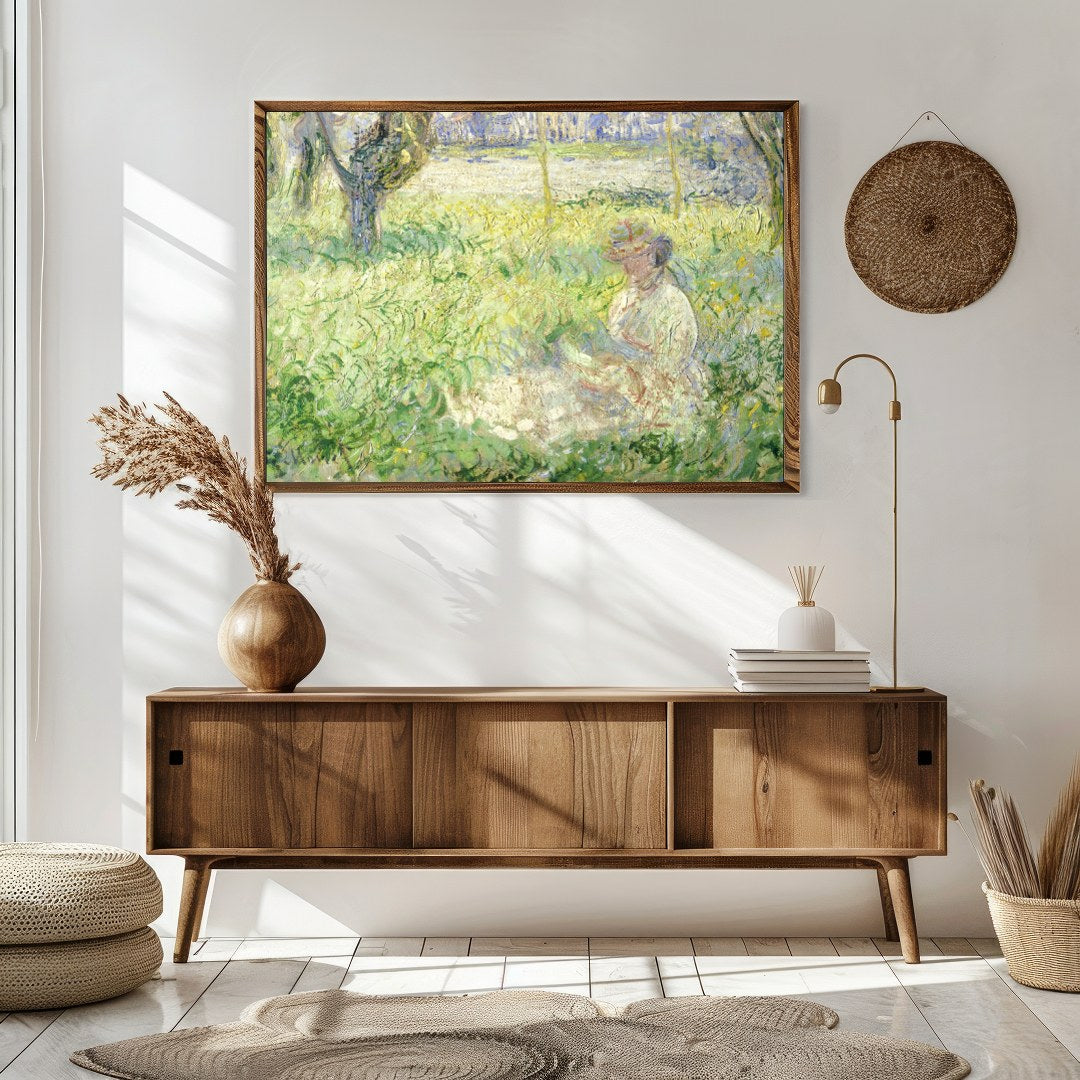 Experience the tranquil charm of this Impressionist masterpiece, capturing a serene woman amidst a for Sitting Area