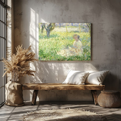 Experience the tranquil charm of this Impressionist masterpiece, capturing a serene woman amidst a for Veranda