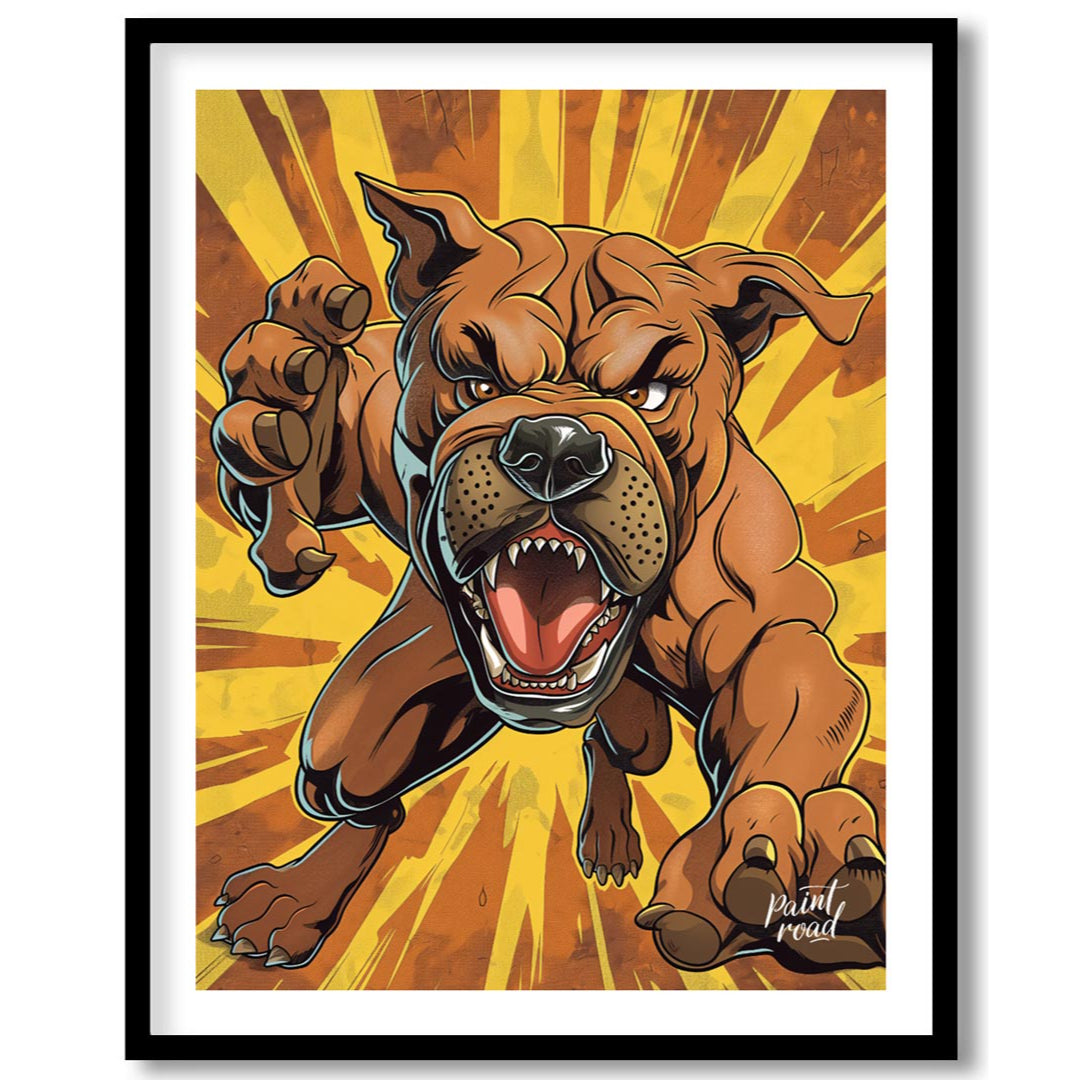 This bold and dynamic cartoon illustration features an aggressive-looking bulldog lunging forward, … for lovely house