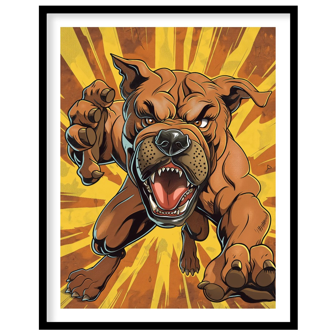 This bold and dynamic cartoon illustration features an aggressive-looking bulldog lunging forward, … for lovely house