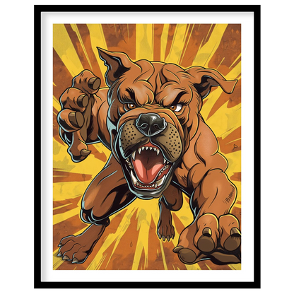 This bold and dynamic cartoon illustration features an aggressive-looking bulldog lunging forward, … for lovely house